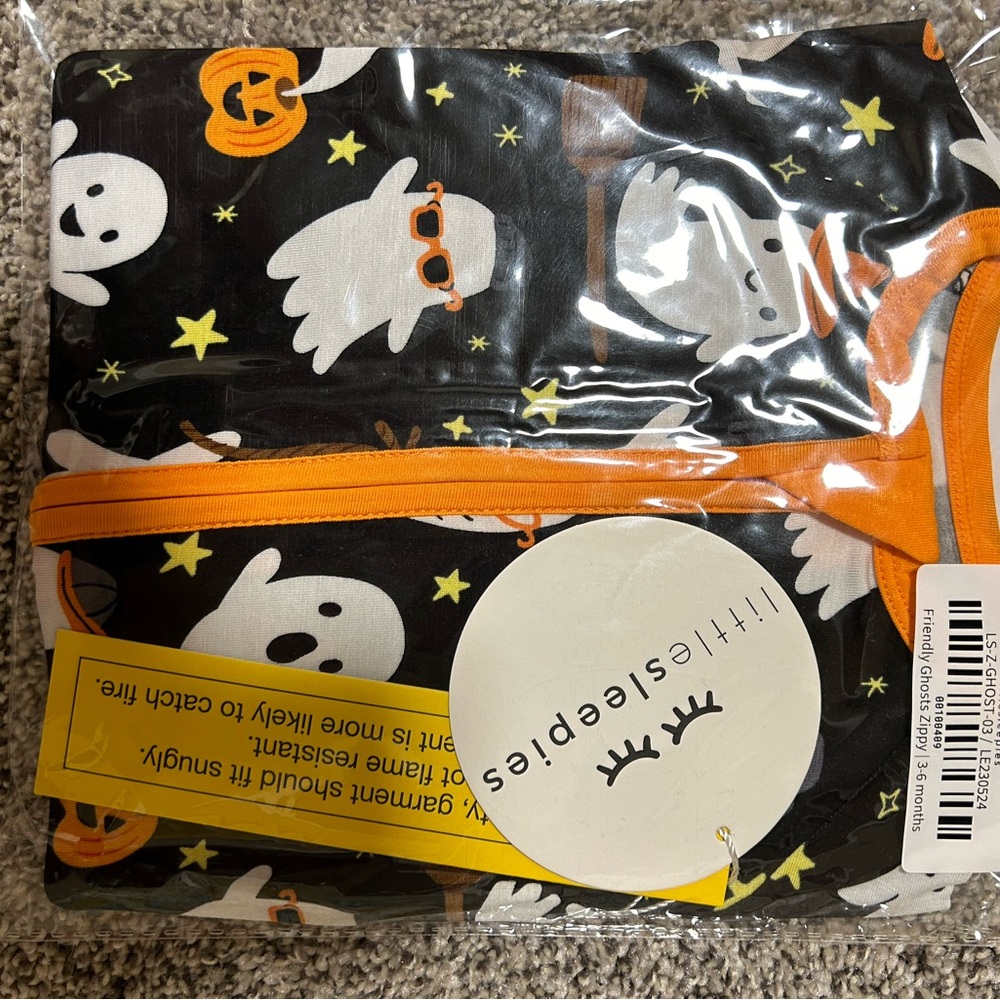Little Sleepies Halloween Ghost Pajama Set - Black and Orange